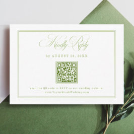 Cartão De Informações Elegante Código QR de RSVP de Casamento Branco e V