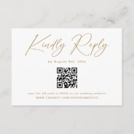 Cartão De Informações Elegante Código QR de RSVP de casamento em ouro e