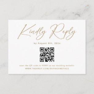 Cartão De Informações Elegante Código QR de RSVP de casamento em ouro e