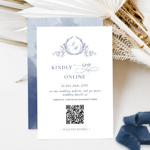 Cartão De Informações Elegante Código QR de RSVP Online com Monograma Az
