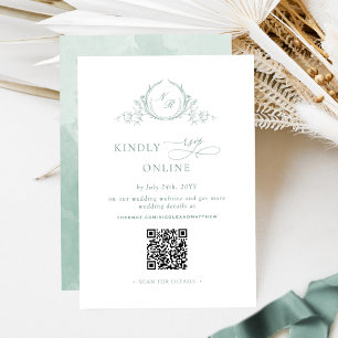 Cartão De Informações Elegante código QR de RSVP online em verde pálido