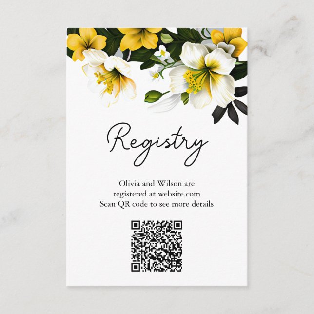 Cartão De Informações Elegante Código QR Floral Amarelo Registro de Casa (Frente)