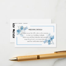 Elegante Código QR Floral de Aquarela Azul Casamen