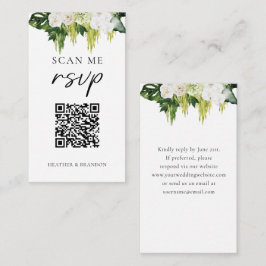 Cartão De Informações Elegante Código QR Folhagem Casamento RSVP