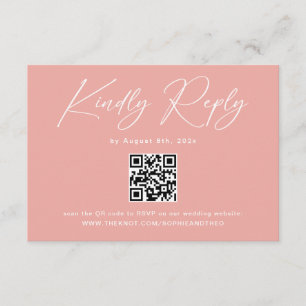 Cartão De Informações Elegante código QR rosa para RSVP de casamento