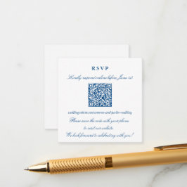 Cartão De Informações Elegante Código QR RSVP Online Pequeno Azul Marinh