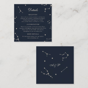 Cartão De Informações Elegante Constellação Casamento Azul e Prata