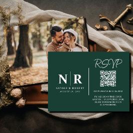 Cartão De Informações Elegante de Código QR do Monograma RSVP de Casamen