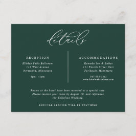 Cartão De Informações Elegante de Detalhes do Casamento Esmeralda