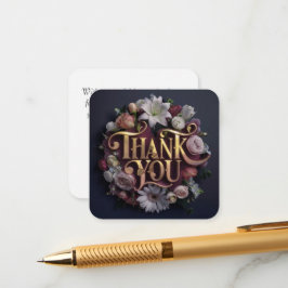 Cartão De Informações Elegante design floral com letras douradas “Obriga