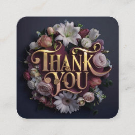 Cartão De Informações Elegante design floral com letras douradas “Obriga