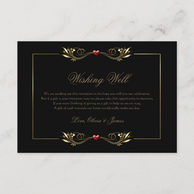 Cartão De Informações Elegante Dourado Quadro Vermelho de Quadro Negro D (Frente)