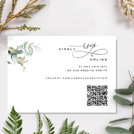 Cartão De Informações Elegante e Simples, Casamento Verde Código QR RSVP