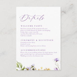 Cartão De Informações Elegante Encartamento de Casamento Floral Roxo