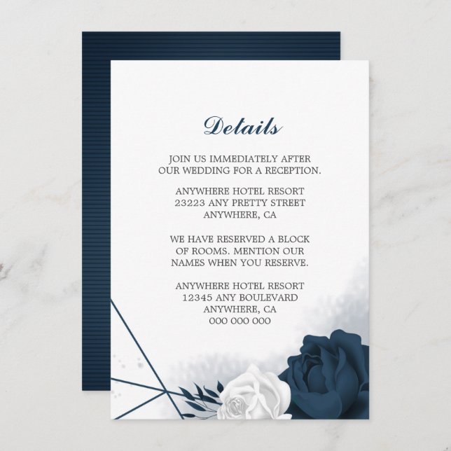 Cartão De Informações Elegante esmaltação de flores em azul e branco par (Frente/Verso)