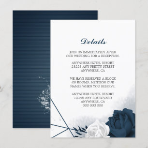Cartão De Informações Elegante esmaltação de flores em azul e branco par