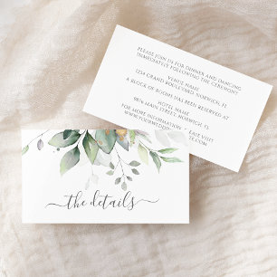 Cartão De Informações Elegante Eucalyptus Deixa Casamento Dourado Greene