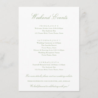 Cartão De Informações Elegante Eventos de Fim de Semana Sage Casamento V