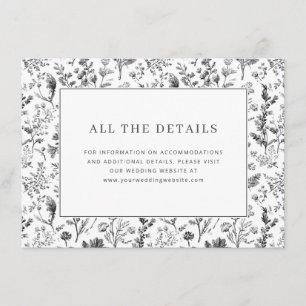 Cartão De Informações Elegante Floral Botânico Preto