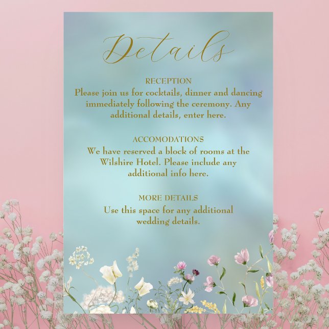 Cartão De Informações Elegante Floral de Aquarela Azul (Criador carregado)