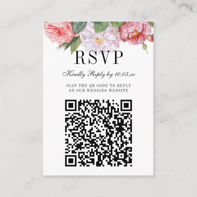 Cartão De Informações Elegante Floral Monograma Casado Código QR RSVP (Frente)