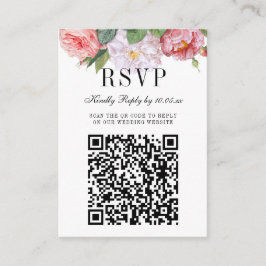 Cartão De Informações Elegante Floral Monograma Casado Código QR RSVP