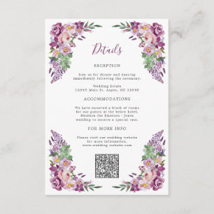 Cartão De Informações Elegante Floral Roxo