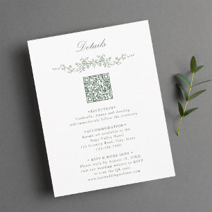 Cartão De Informações Elegante Floral Verde Salvia com Código QR para De