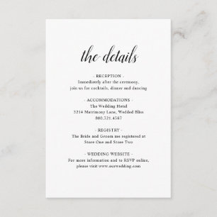 Cartão De Informações Elegante Formal Black White Detalhes Simples Casam