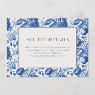 Cartão De Informações Elegante Fronteira Floral Azul Marinho