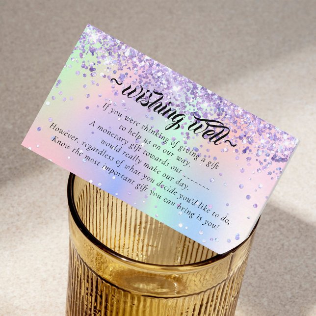Cartão De Informações Elegante Glitter Holo Wishing Good para Casamento (Criador carregado)