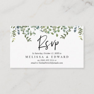 Cartão De Informações Elegante Greenery, Black Script, resposta RSVP