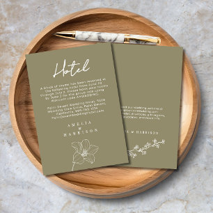 Cartão De Informações Elegante Hotel de Casamento Verde Oliva