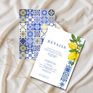 Cartão De Informações Elegante Lemon e Blue Mediterranean Enclosure Card