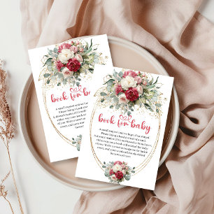 Cartão De Informações Elegante Livro para Bebê em Rosa e Borgonha Branco