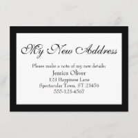 Elegante Meu novo endereço Borned Black on White