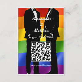 Cartão De Informações Elegante Modern Gay Men Casando Rainbow Código QR