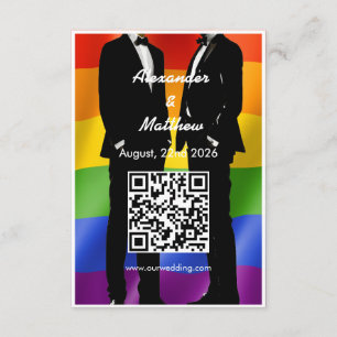 Cartão De Informações Elegante Modern Gay Men Casando Rainbow Código QR