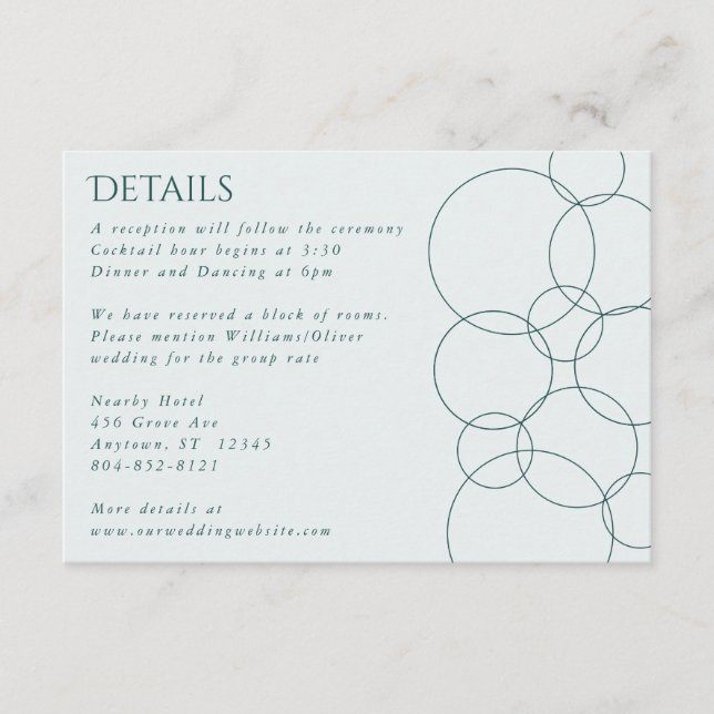 Cartão De Informações Elegante Moderno Bolhas Geométricas e Teal Escuro (Frente)