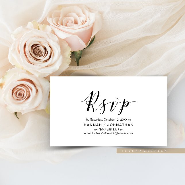Cartão De Informações Elegante moderno, Script Preto, resposta RSVP (Modern Elegant, Wedding Elopement Dinner and Dancing Invitation RSVP, respond Enclosure Card)