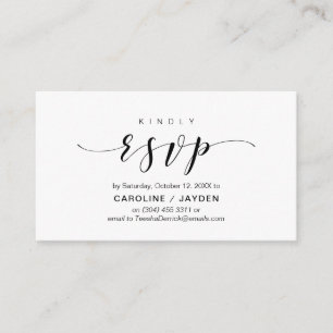 Cartão De Informações Elegante moderno, Script Preto, resposta RSVP