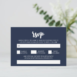Cartão De Informações Elegante Moderno Simples Casamento Azul-Marinho Có