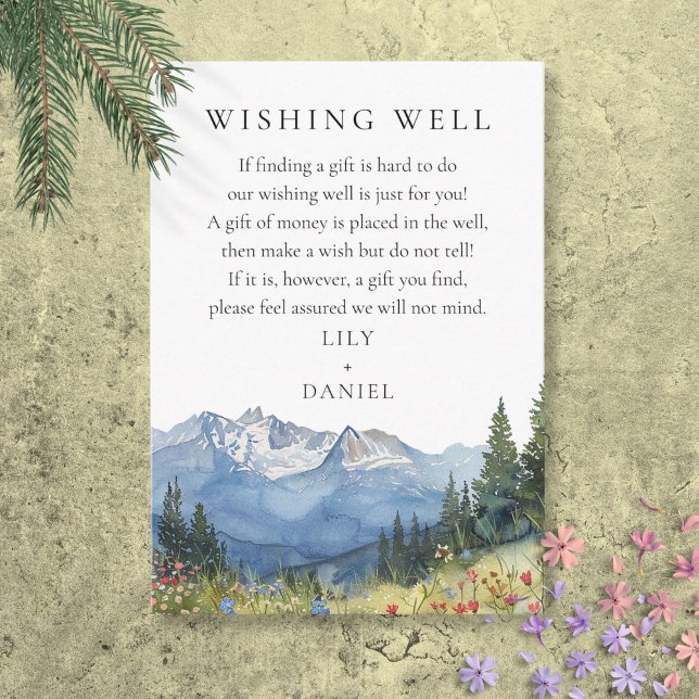 Cartão De Informações Elegante Montanha Selvagem Vestido Bem (Elegant Mountain Wildflower Wedding Wishing Well Enclosure Card)