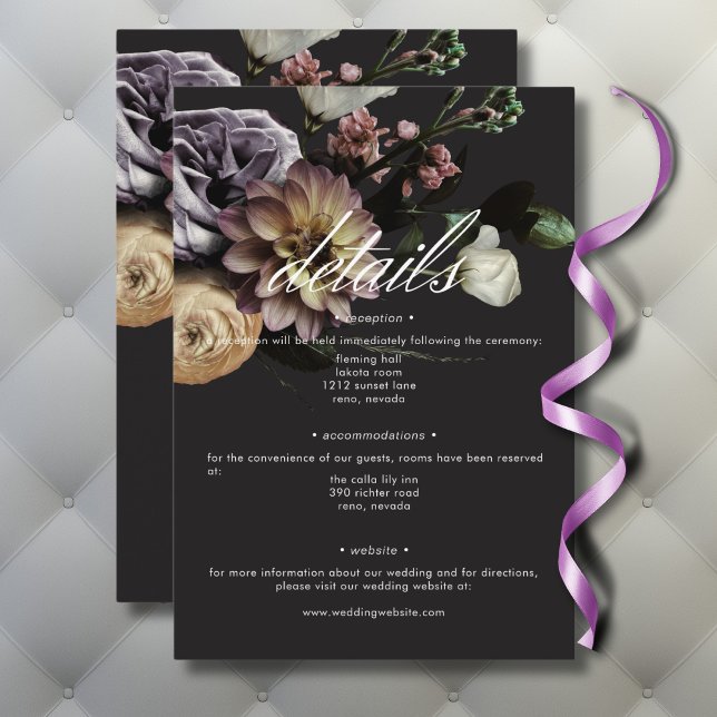 Cartão De Informações Elegante Moody Twilight Mudou Detalhes Florais (Elegant Moody Twilight Muted Floral Details Enclosure Card)