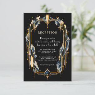 Cartão De Informações Elegante Noite de Cassino Casamento Art Déco em Ou