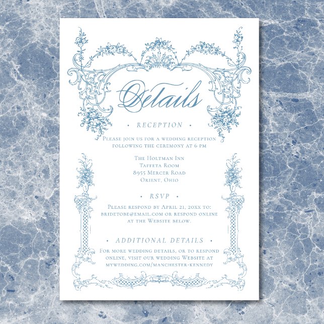 Cartão De Informações Elegante Noiva Azul Francês Vitoriano Chinoiserie (Elegant French Blue Victorian Chinoiserie Wedding Enclosure Card)