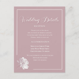 Cartão De Informações Elegante Pó Rosa Branco Floral Casamento