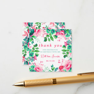 Cartão De Informações Elegante Primavera Verão Floral Aniversário Obriga