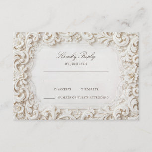 Cartão De Informações Elegante Quadro Barroco Branco RSVP