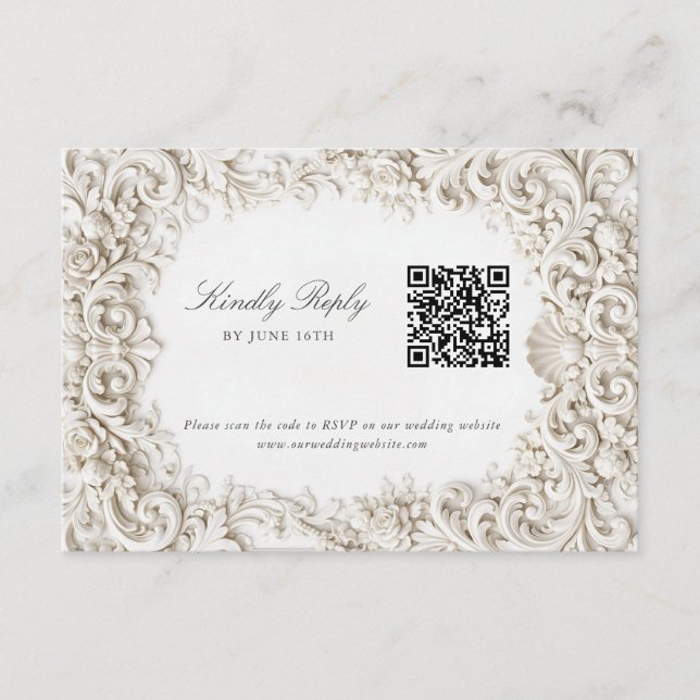 Cartão De Informações Elegante Quadro Barroco Clássico RSVP com QR Code (Frente)